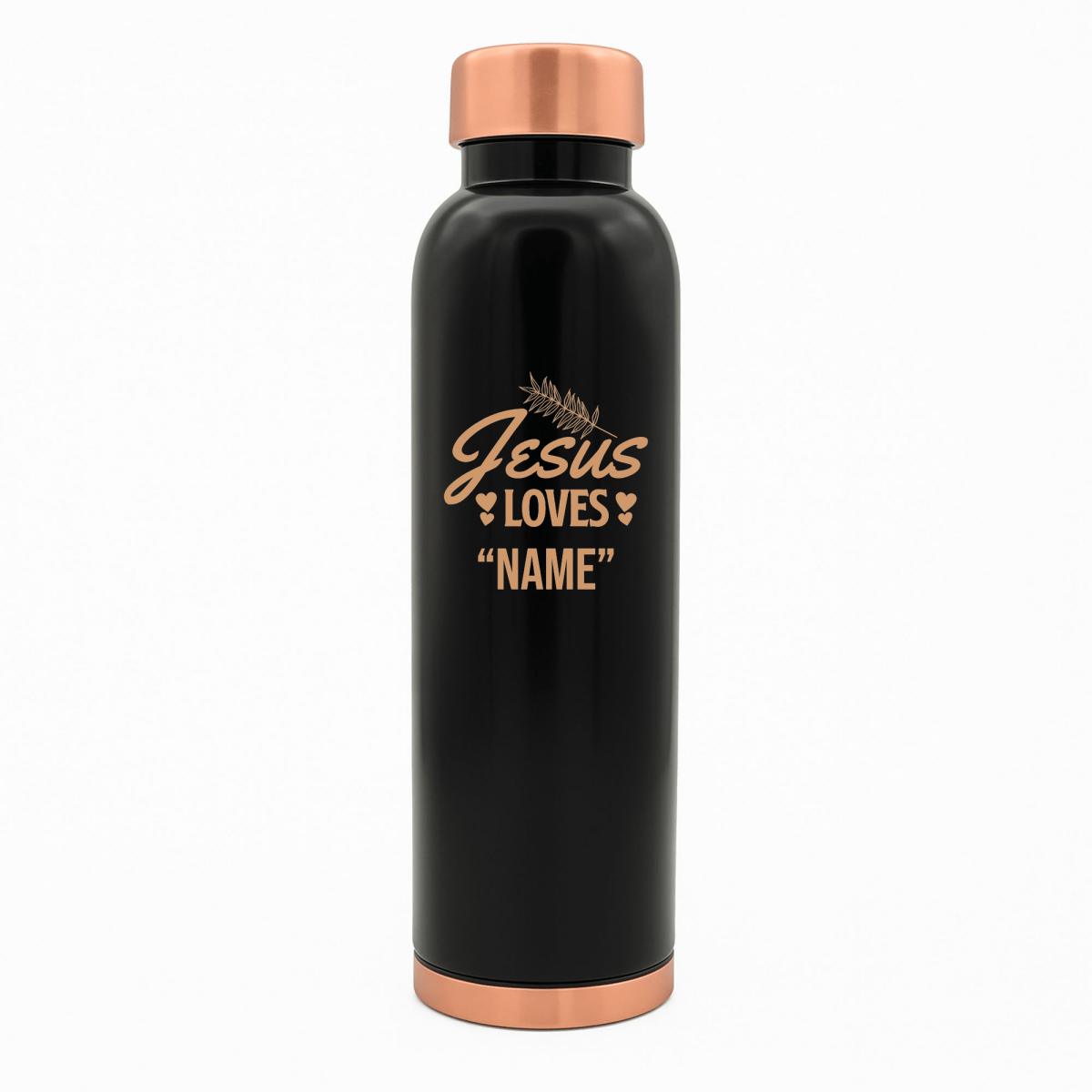 Custom Personalized Copper Water Bottle with Jesus Loves Your Name Foliage Design | Pure Copper | 33 Oz - Shepherds Shelf