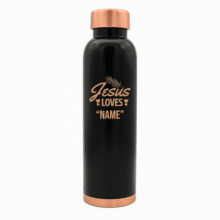 Custom Personalized Copper Water Bottle with Jesus Loves Your Name Foliage Design | Pure Copper | 33 Oz