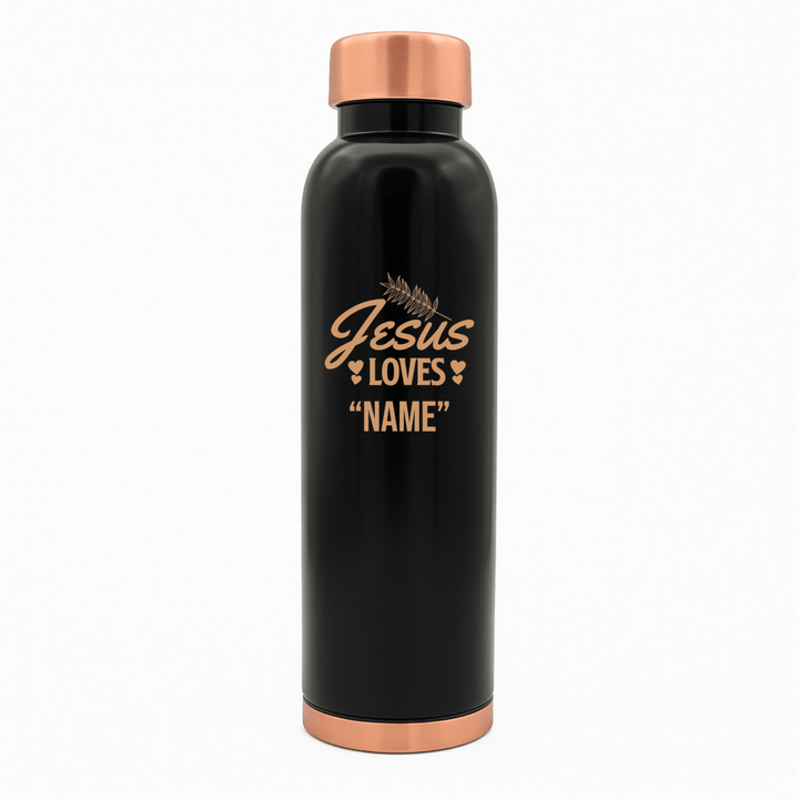 Custom Personalized Copper Water Bottle with Jesus Loves Your Name Foliage Design | Pure Copper | 33 Oz - Shepherds Shelf