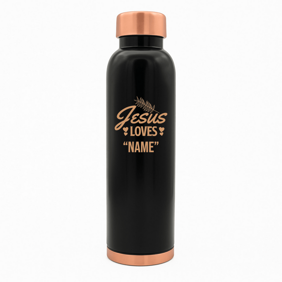 Custom Personalized Copper Water Bottle with Jesus Loves Your Name Foliage Design | Pure Copper | 33 Oz - Shepherds Shelf