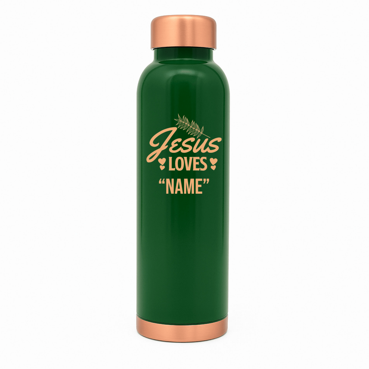 Custom Personalized Copper Water Bottle with Jesus Loves Your Name Foliage Design | Pure Copper | 33 Oz - Shepherds Shelf