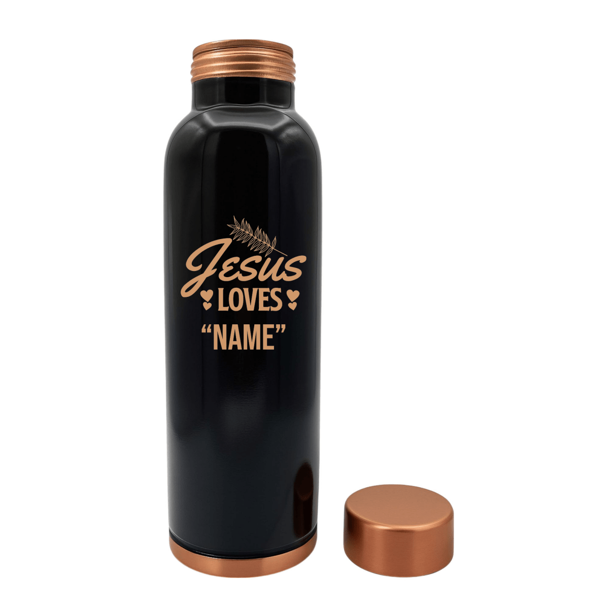 Custom Personalized Copper Water Bottle with Jesus Loves Your Name Foliage Design | Pure Copper | 33 Oz - Shepherds Shelf