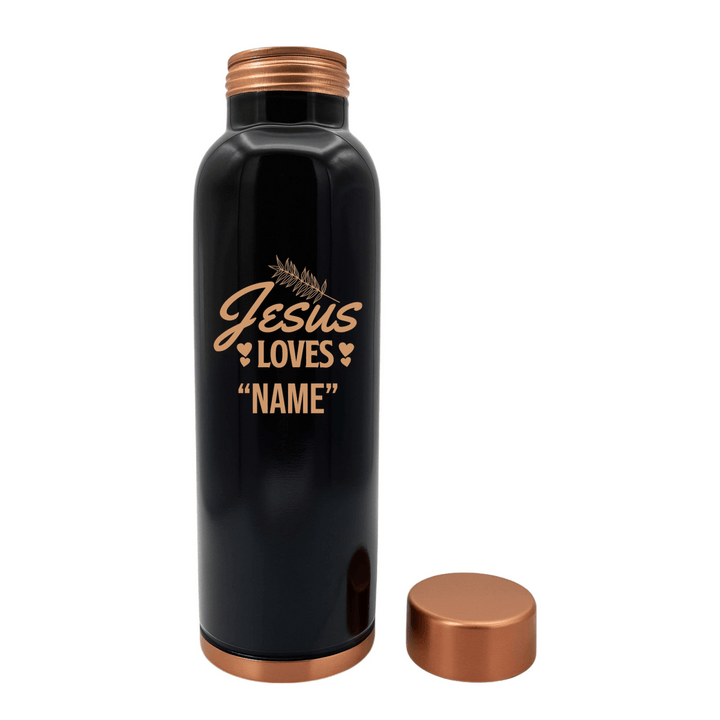 Custom Personalized Copper Water Bottle with Jesus Loves Your Name Foliage Design | Pure Copper | 33 Oz - Shepherds Shelf