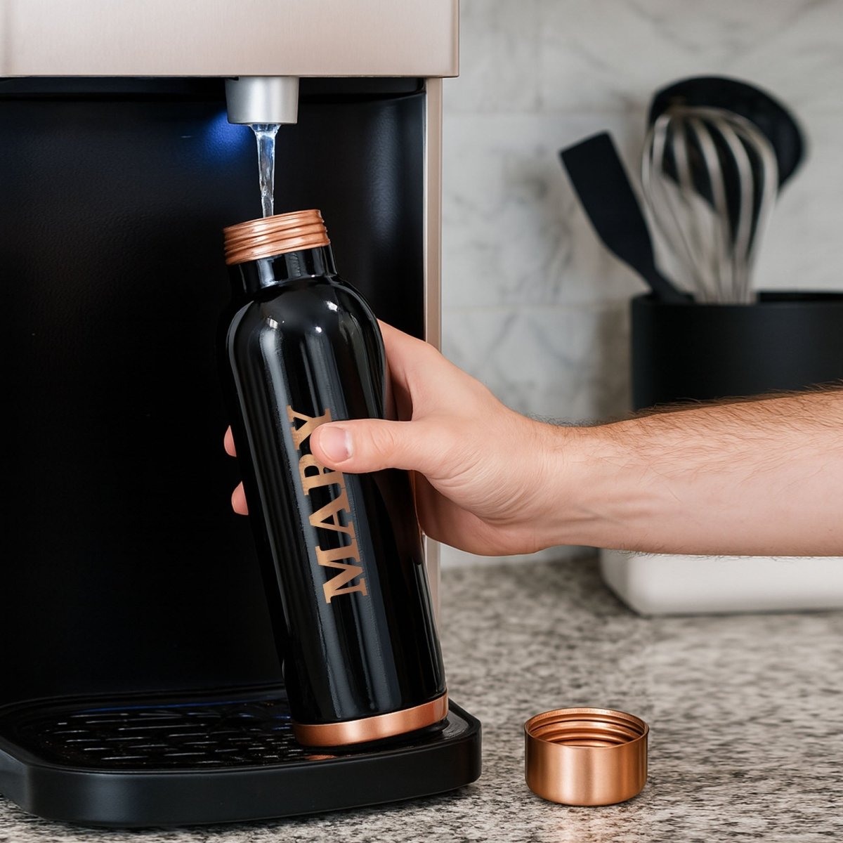 Custom Personalized Copper Water Bottle with John 4:10 and Name | Pure Copper | 33 Oz | Black - Shepherds Shelf