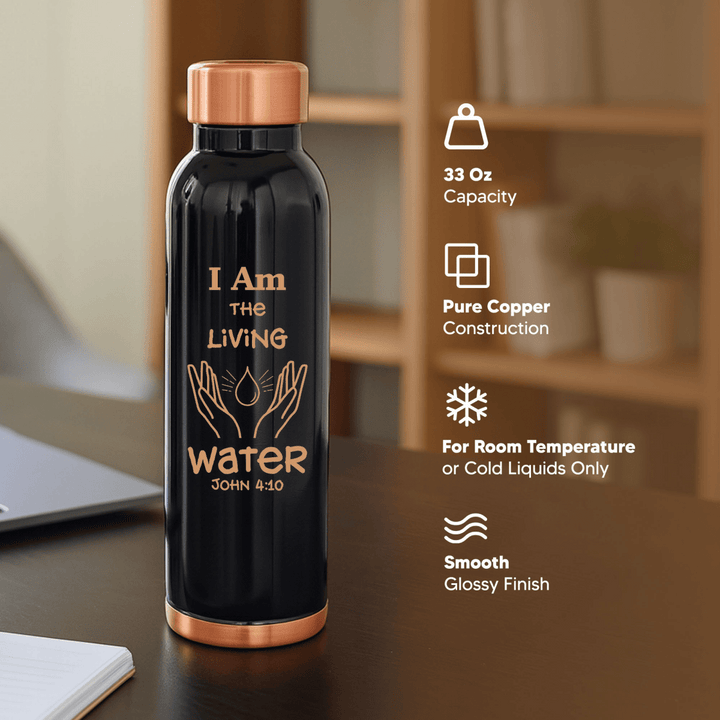 Custom Personalized Copper Water Bottle with John 4:10 and Name | Pure Copper | 33 Oz | Black - Shepherds Shelf