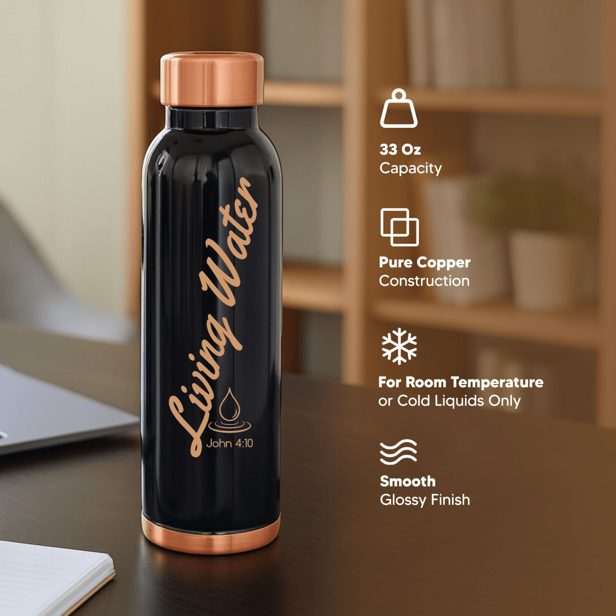 Custom Personalized Copper Water Bottle with John 4:10 Droplet and Name | Pure Copper | 33 Oz - Shepherds Shelf