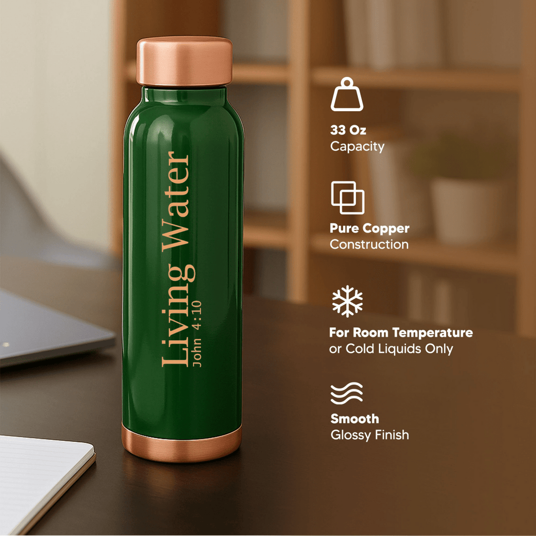 Custom Personalized Copper Water Bottle with John 4:10 Name and Living Water | Pure Copper | 33 Oz - Shepherds Shelf