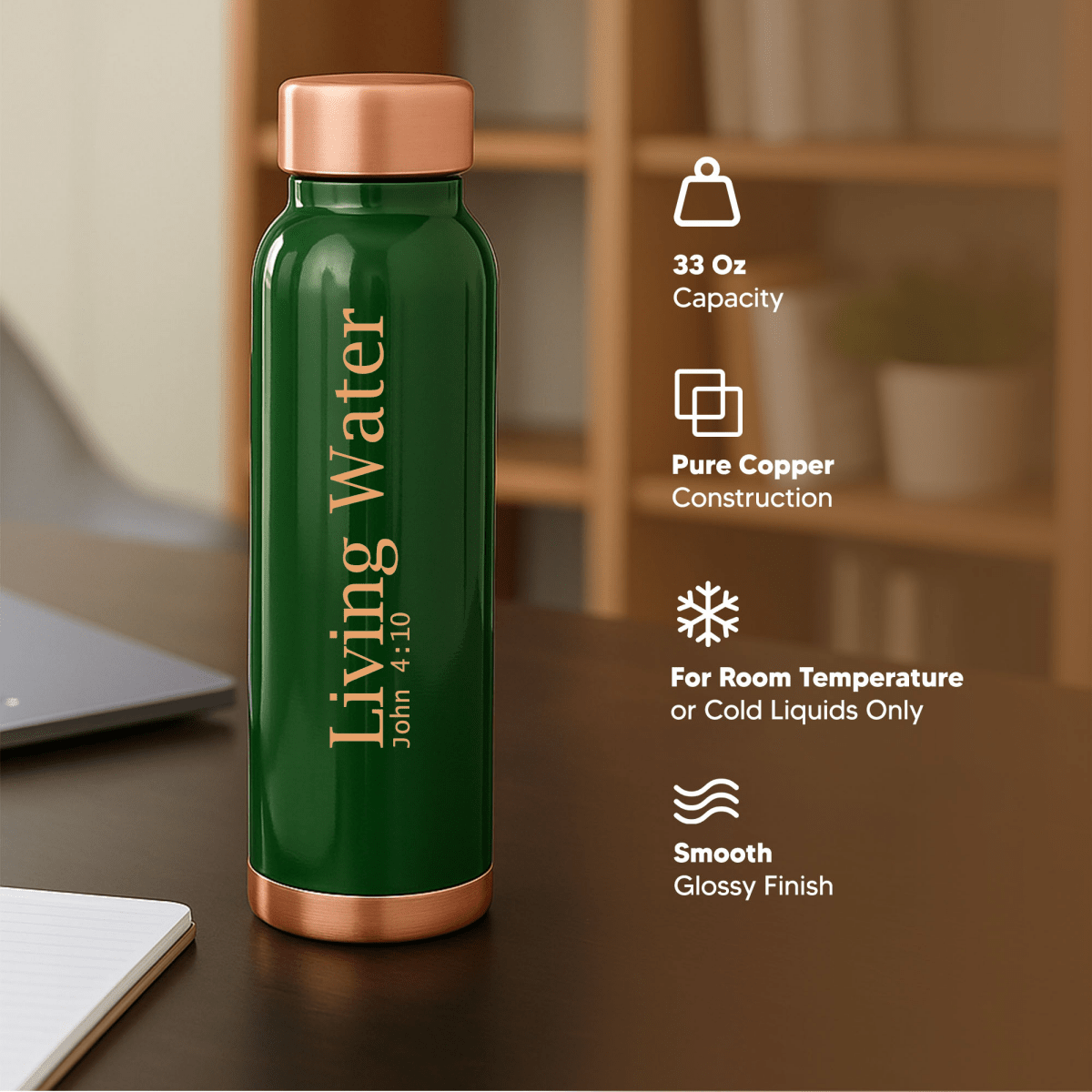 Custom Personalized Copper Water Bottle with John 4:10 Name and Living Water | Pure Copper | 33 Oz - Shepherds Shelf