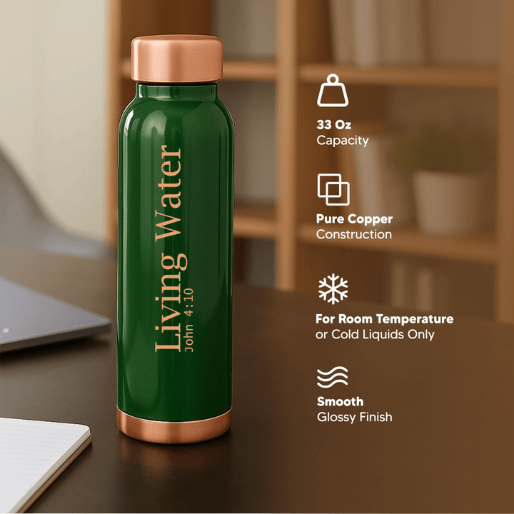 Custom Personalized Copper Water Bottle with John 4:10 Name and Living Water | Pure Copper | 33 Oz - Shepherds Shelf