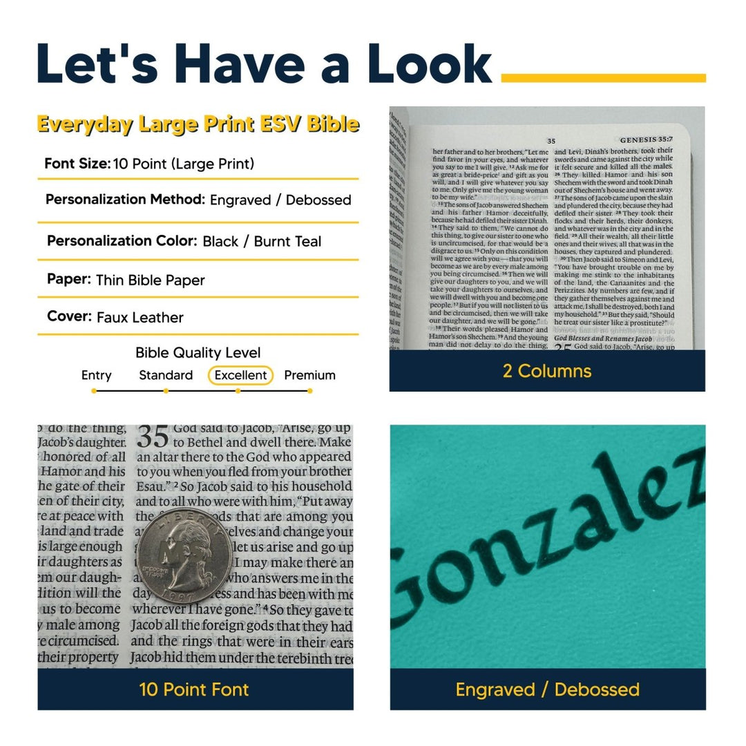 Custom Personalized ESV Bible | Large Print | Faux Leather Teal Cover | Shepherds Shelf - Shepherds Shelf