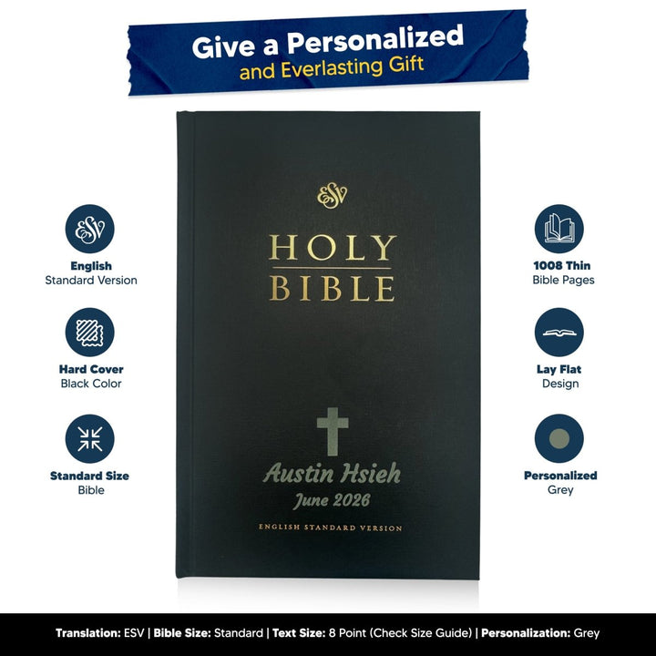 Custom Personalized ESV Church Bible Hardcover Small Print Black - Shepherds Shelf
