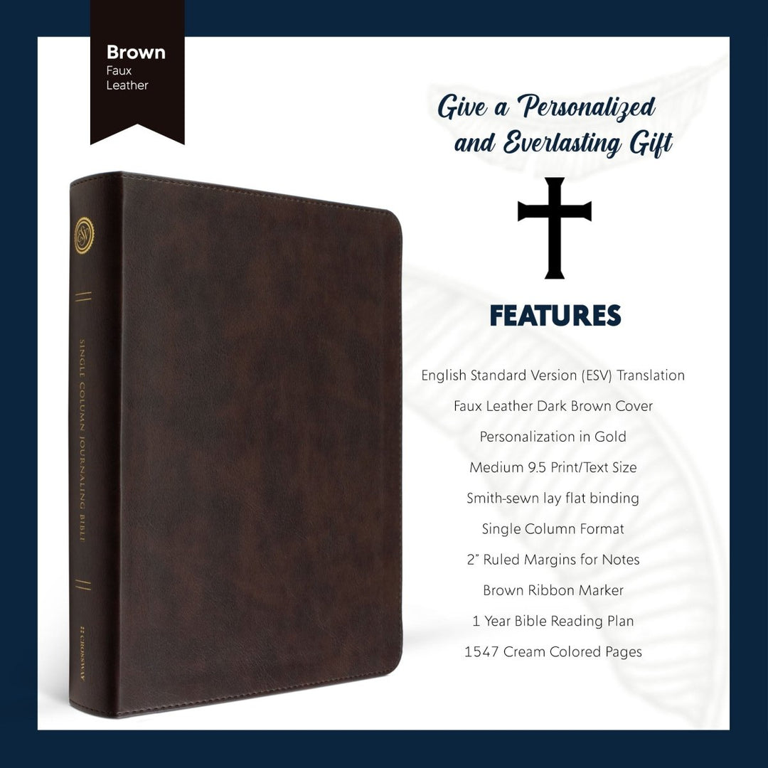 Custom Personalized ESV Journaling Bible | Dark Brown Faux Leather | Cream Colored Pages | Shepherds Shelf - Shepherds Shelf