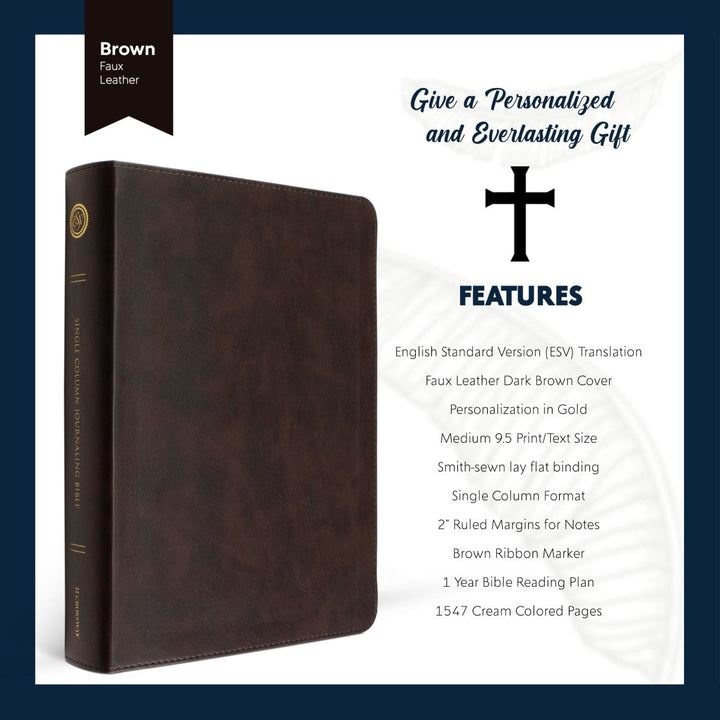 Custom Personalized ESV Journaling Bible | Dark Brown Faux Leather | Cream Colored Pages | Shepherds Shelf - Shepherds Shelf
