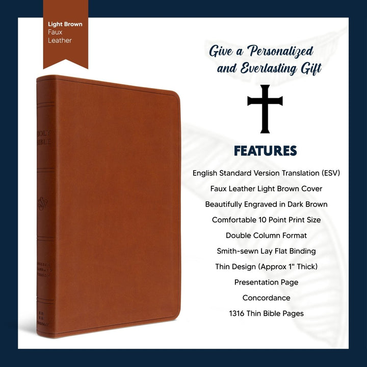 Custom Personalized ESV Large Print Bible | Light Brown Faux Leather | Shepherds Shelf - Shepherds Shelf