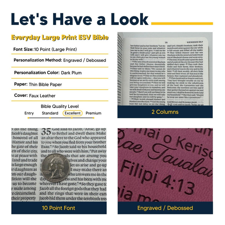 Custom Personalized ESV Large Print Bible | Purple Plum Faux Leather | Shepherds Shelf - Shepherds Shelf