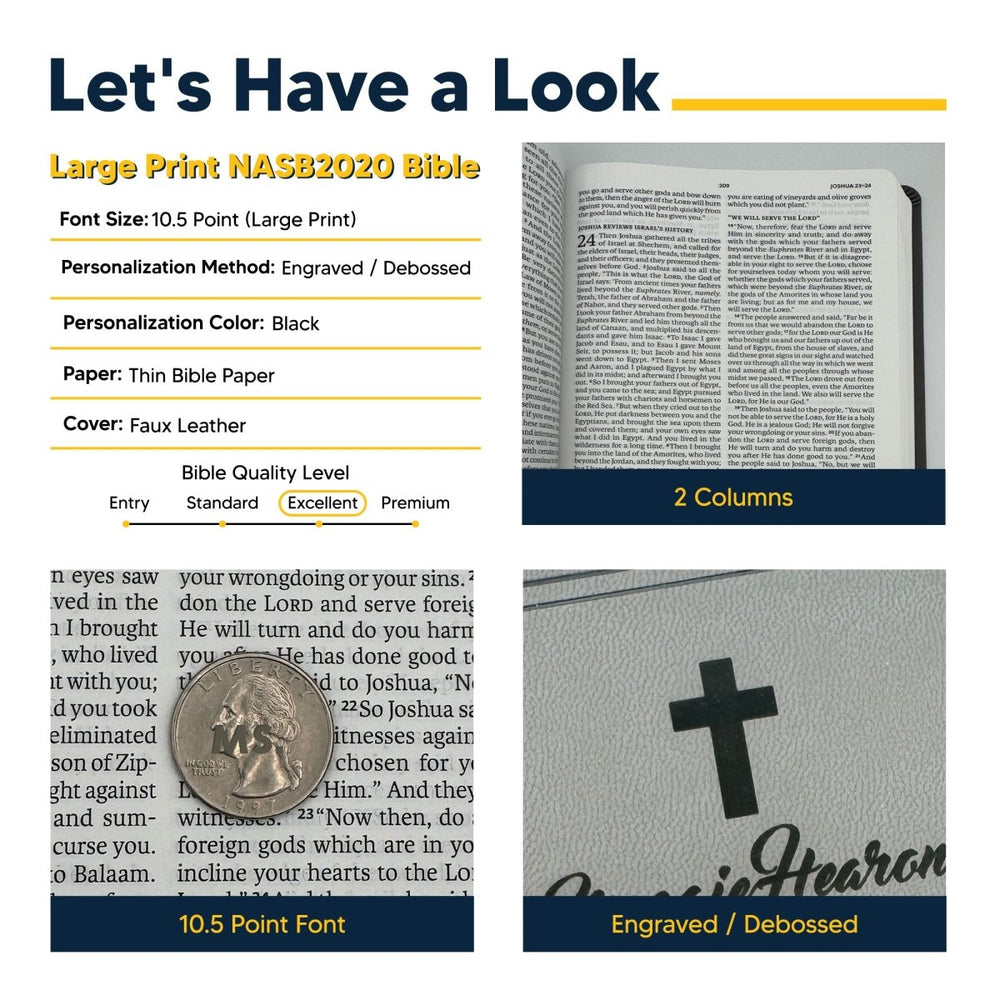Custom Personalized Gray NASB 2020 Bible | Large Text | Faux Leather Gray | Shepherds Shelf - Shepherds Shelf