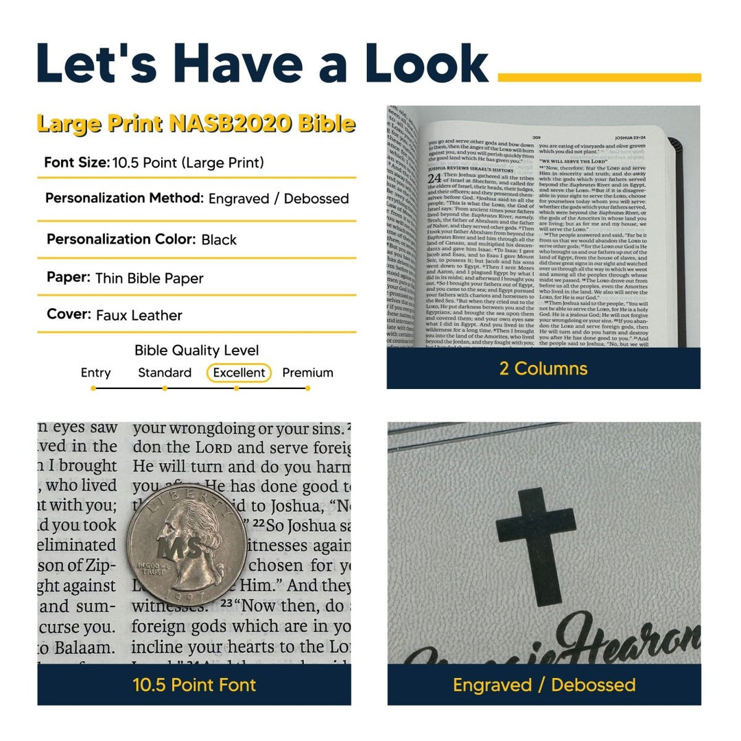 Custom Personalized Gray NASB 2020 Bible | Large Text | Faux Leather Gray | Shepherds Shelf - Shepherds Shelf