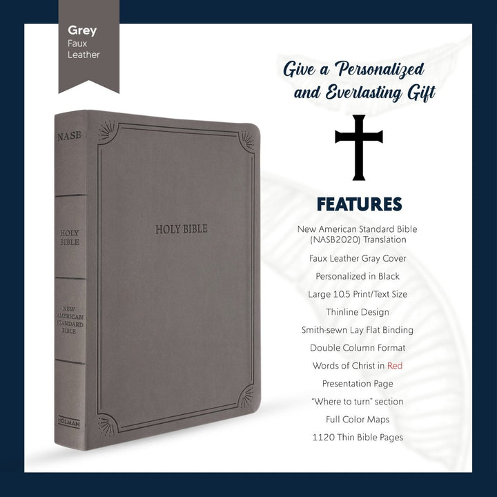 Custom Personalized Gray NASB 2020 Bible | Large Text | Faux Leather Gray | Shepherds Shelf - Shepherds Shelf