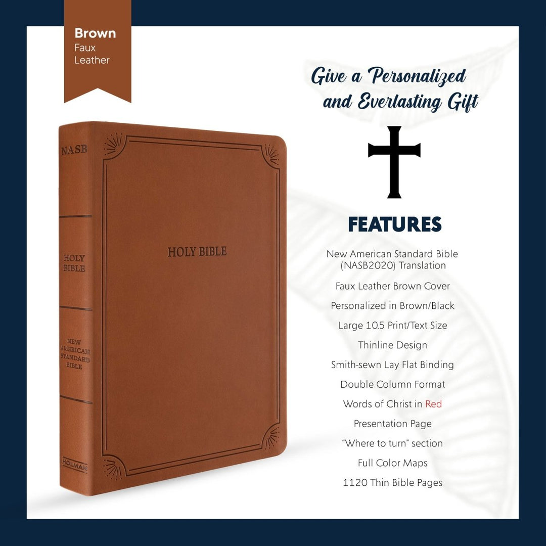 Custom Personalized NASB 2020 Bible | Large Text | Faux Leather Brown | Shepherds Shelf - Shepherds Shelf