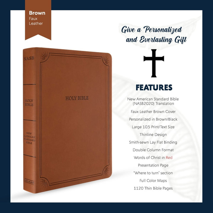Custom Personalized NASB 2020 Bible | Large Text | Faux Leather Brown | Shepherds Shelf - Shepherds Shelf