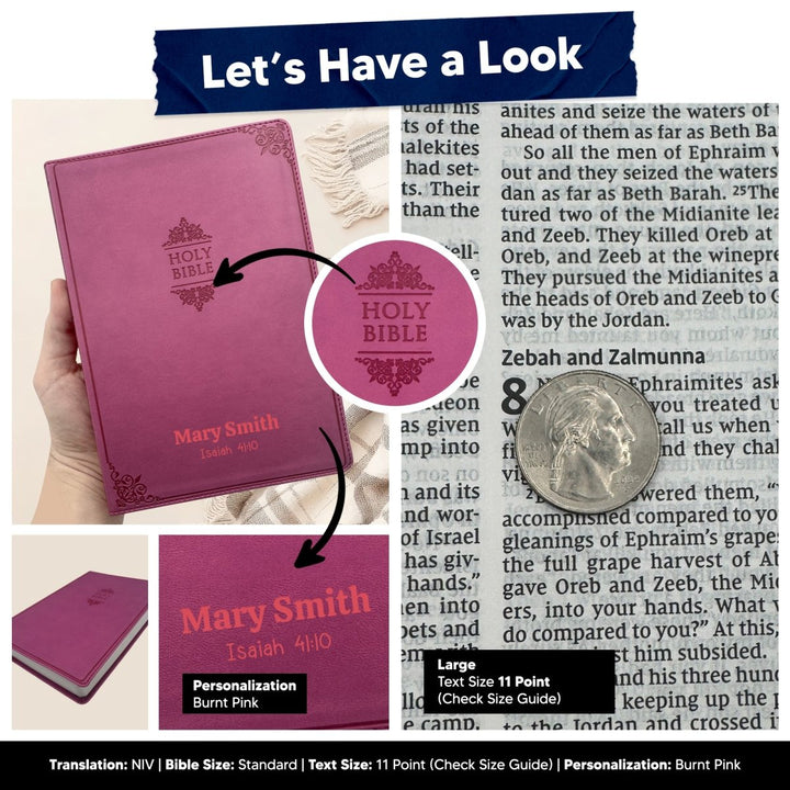 Custom Personalized NIV Pink Thinline Large Print Holy Bible | Faux Leather - Shepherds Shelf
