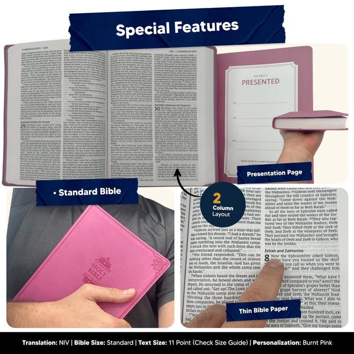Custom Personalized NIV Pink Thinline Large Print Holy Bible | Faux Leather - Shepherds Shelf