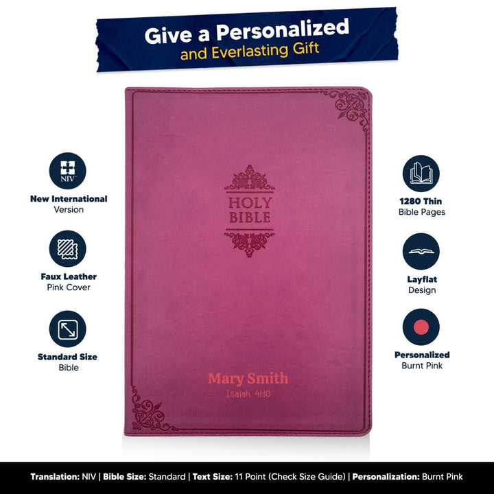 Custom Personalized NIV Pink Thinline Large Print Holy Bible | Faux Leather - Shepherds Shelf