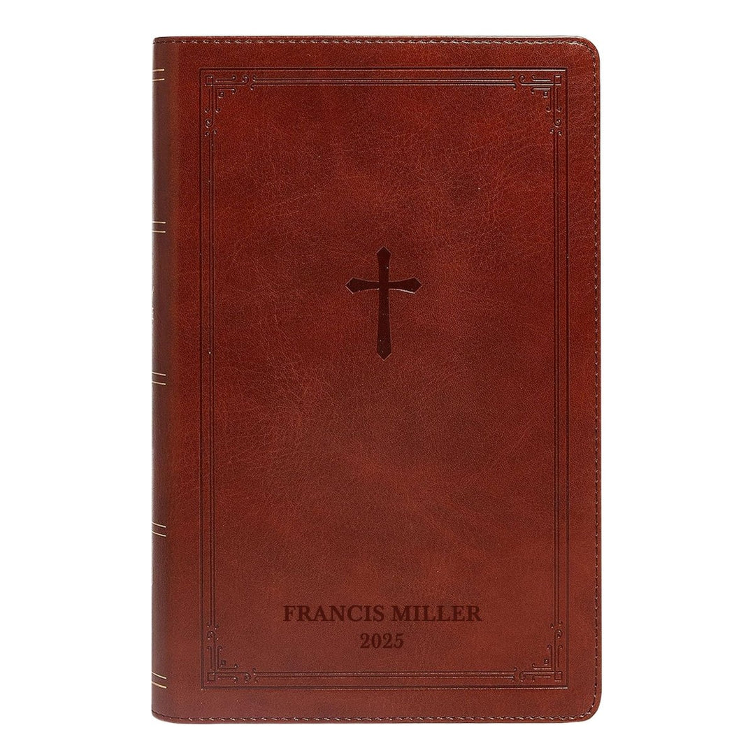 Custom Personalized NKJV Brown Reference Holy Bible | Large Text | Faux Leather Red Letter Edition | Lay Flat Cross Design | Shepherds Shelf - Shepherds Shelf