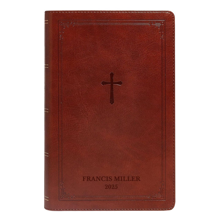 Custom Personalized NKJV Brown Reference Holy Bible | Large Text | Faux Leather Red Letter Edition | Lay Flat Cross Design | Shepherds Shelf - Shepherds Shelf
