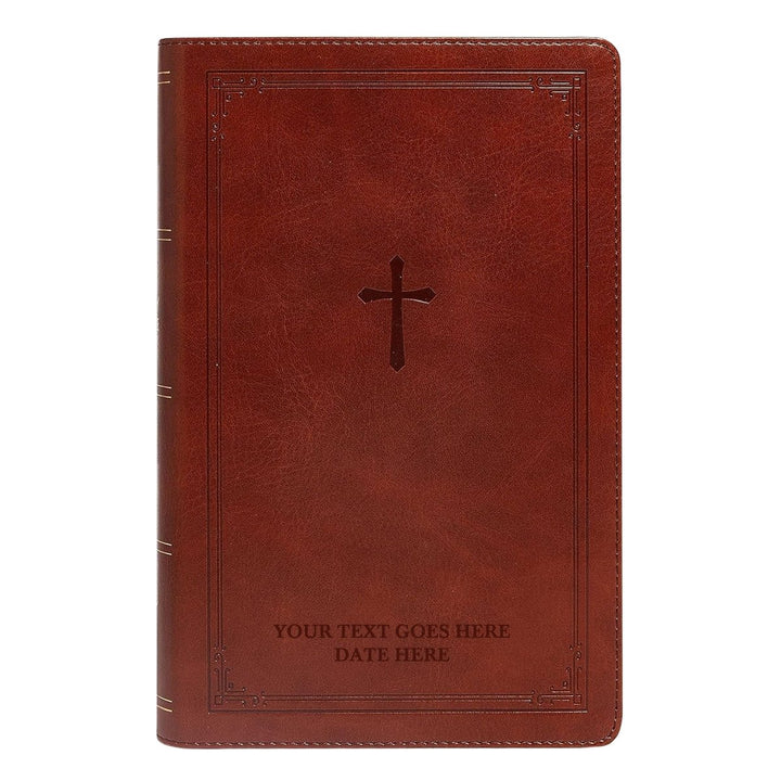 Custom Personalized NKJV Brown Reference Holy Bible | Large Text | Faux Leather Red Letter Edition | Lay Flat Cross Design | Shepherds Shelf - Shepherds Shelf