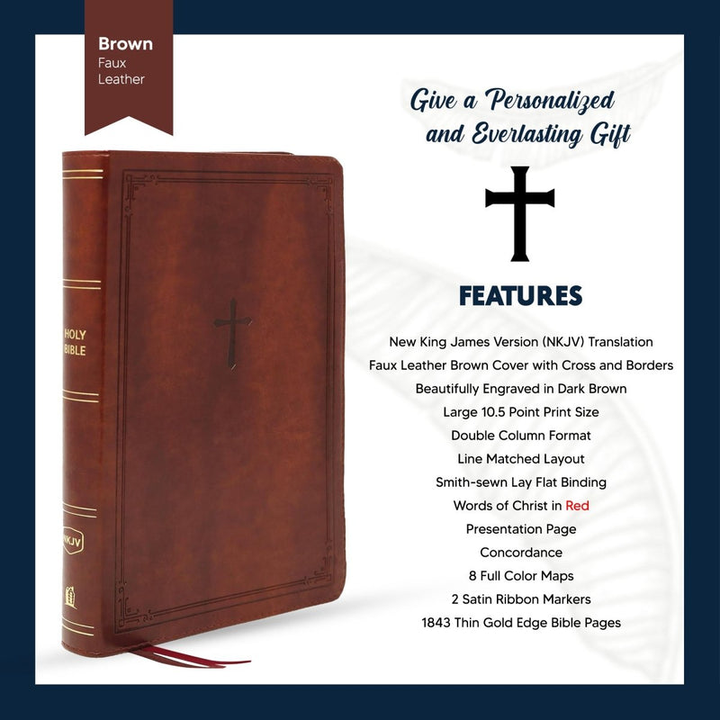 NKJV Brown Standard Size Holy Bible Large Print | Lay Flat Cross
