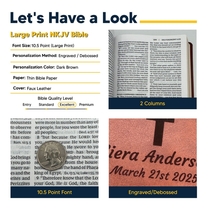 NKJV Brown Standard Size Holy Bible Large Print | Lay Flat Cross