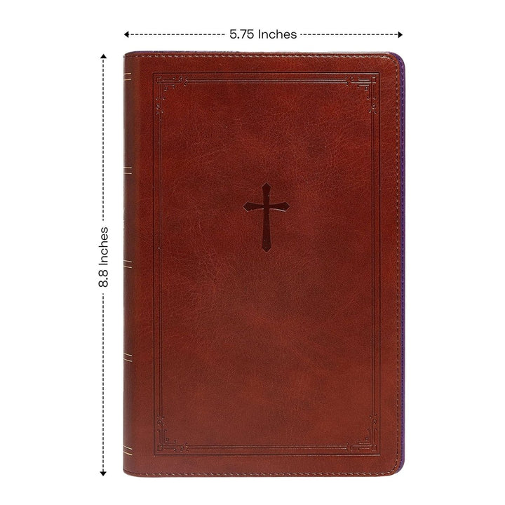 Custom Personalized NKJV Brown Reference Holy Bible | Large Text | Faux Leather Red Letter Edition | Lay Flat Cross Design | Shepherds Shelf - Shepherds Shelf