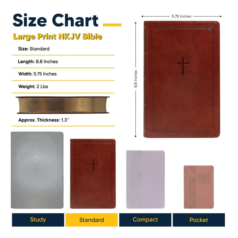 NKJV Brown Standard Size Holy Bible Large Print | Lay Flat Cross