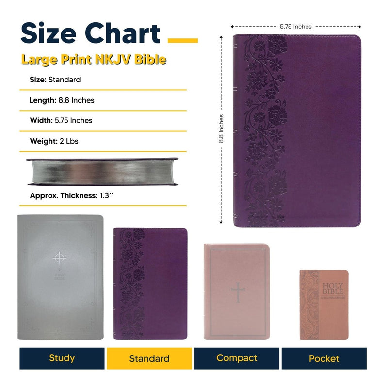 NKJV Purple Standard Size Holy Bible Large Print | Lay Flat Floral