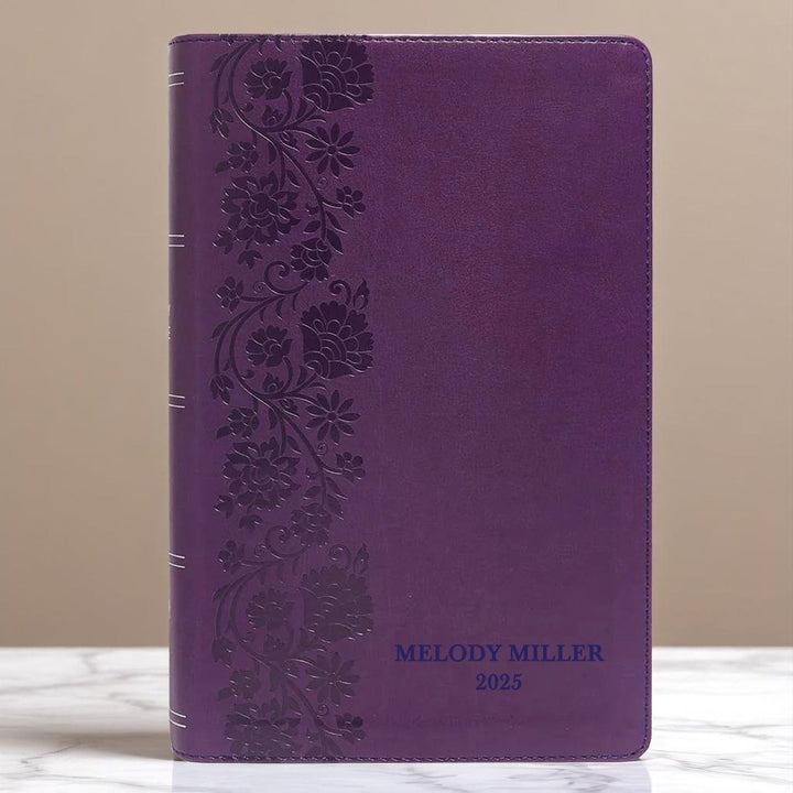 Custom Personalized NKJV Purple Reference Holy Bible | Large Text | Red Letter Edition | Lay Flat Floral Design | Shepherds Shelf - Shepherds Shelf