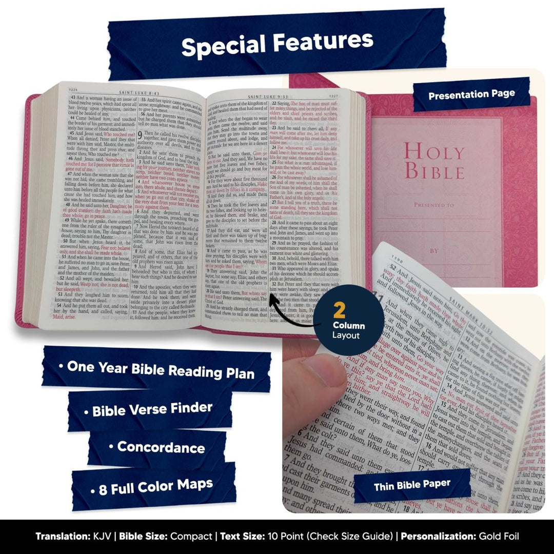 Custom Personalized Pink Small Compact Faux Leather KJV Holy Bible | Large Print - Shepherds Shelf