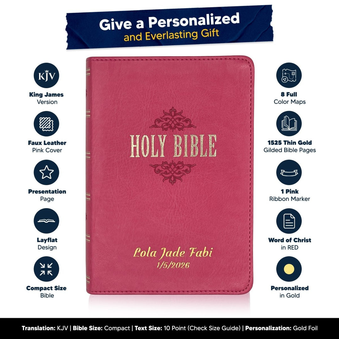 Custom Personalized Pink Small Compact Faux Leather KJV Holy Bible | Large Print - Shepherds Shelf