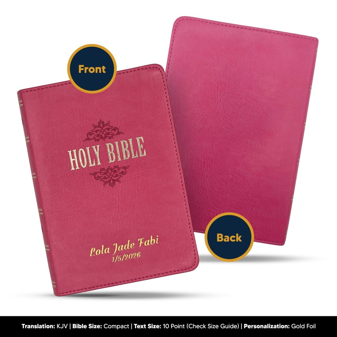 Custom Personalized Pink Small Compact Faux Leather KJV Holy Bible | Large Print - Shepherds Shelf