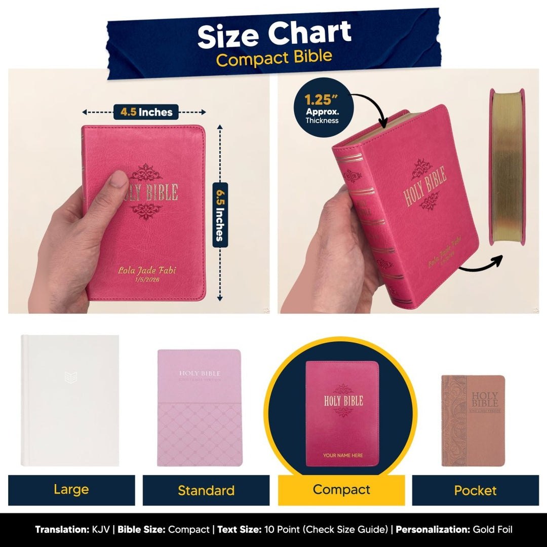 Custom Personalized Pink Small Compact Faux Leather KJV Holy Bible | Large Print - Shepherds Shelf