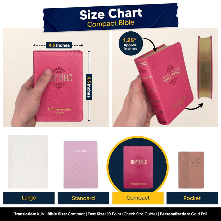 Custom Personalized Pink Small Compact Faux Leather KJV Holy Bible | Large Print - Shepherds Shelf