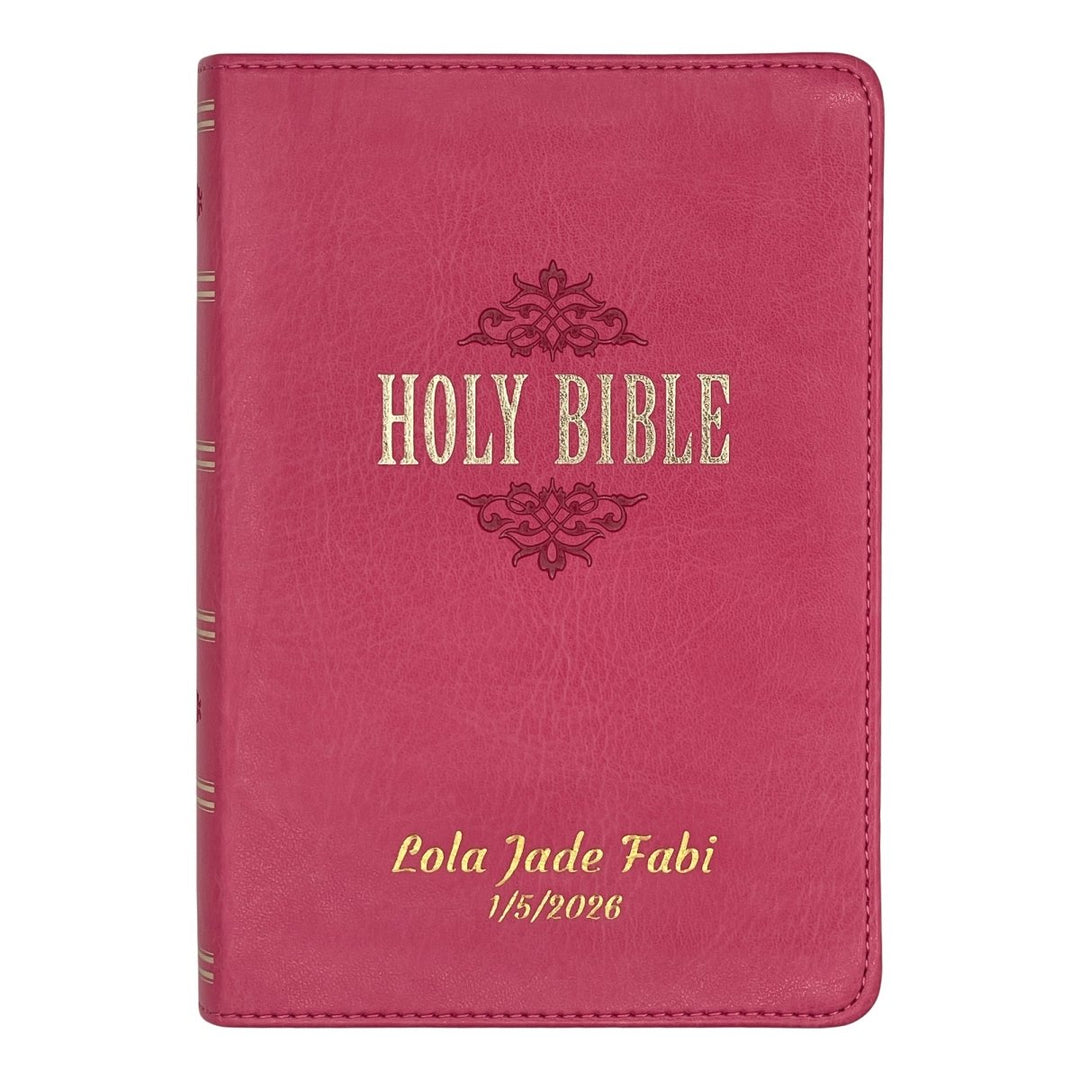 Custom Personalized Pink Small Compact Faux Leather KJV Holy Bible | Large Print - Shepherds Shelf