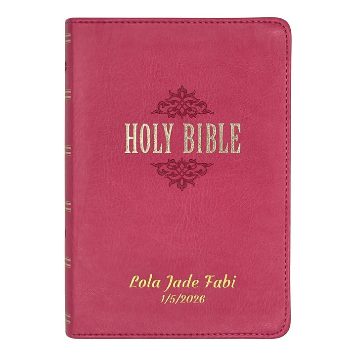 Custom Personalized Pink Small Compact Faux Leather KJV Holy Bible | Large Print - Shepherds Shelf