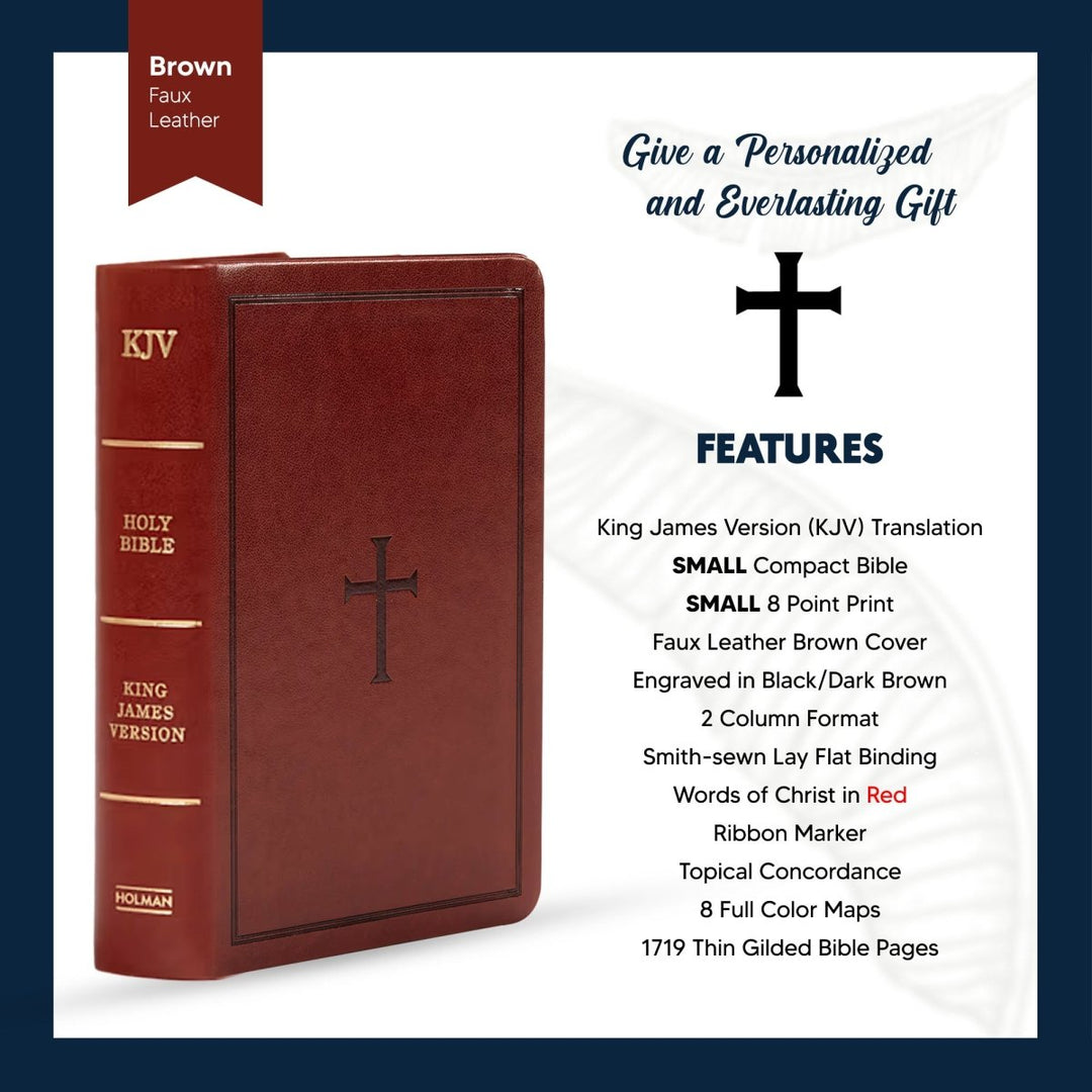 Custom Personalized Small KJV Holy Bible | Compact Faux Leather | Small Text | Brown | Shepherds Shelf - Shepherds Shelf