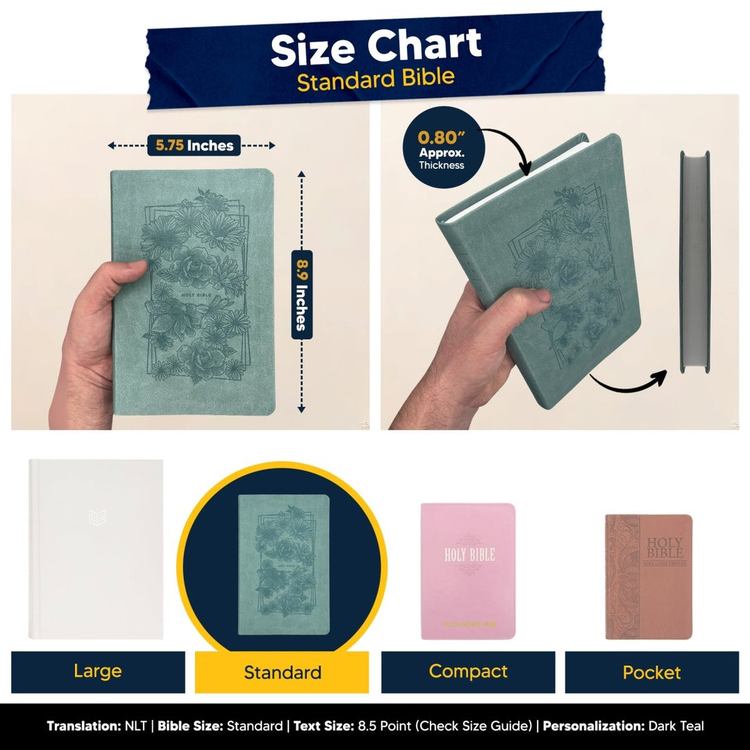 Custom Personalized Teal NLT Holy Bible | Medium Print | Floral Faux Leather - Shepherds Shelf