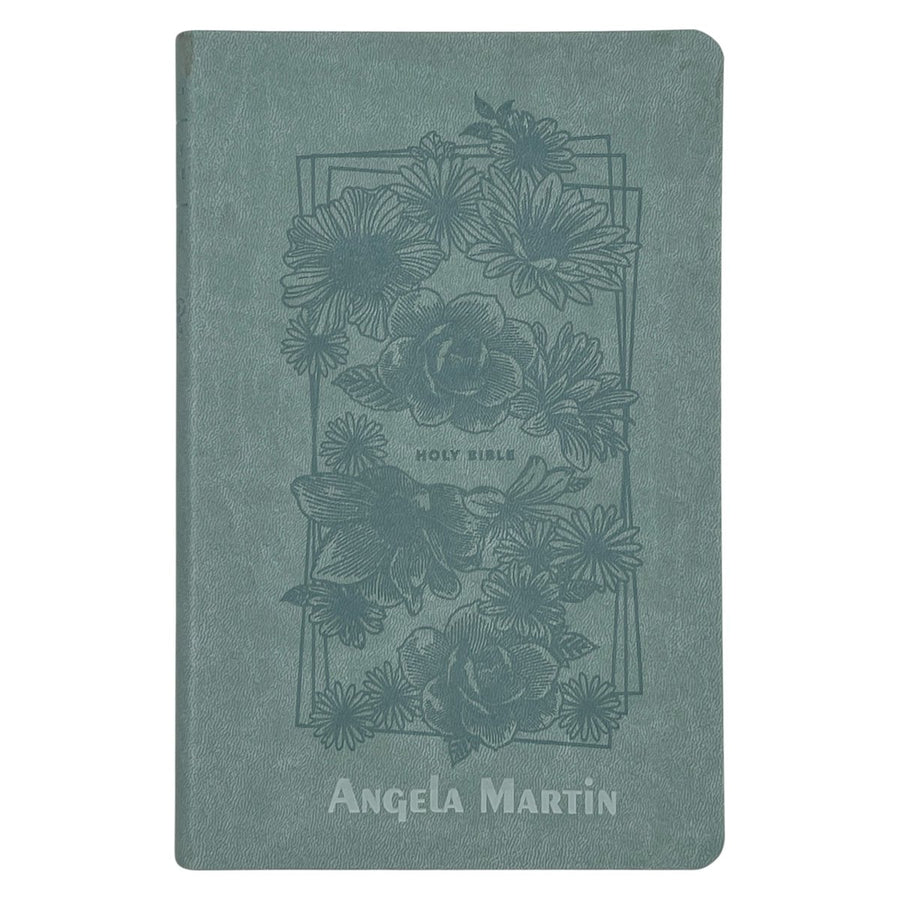 Custom Personalized Teal NLT Holy Bible | Medium Print | Floral Faux Leather - Shepherds Shelf