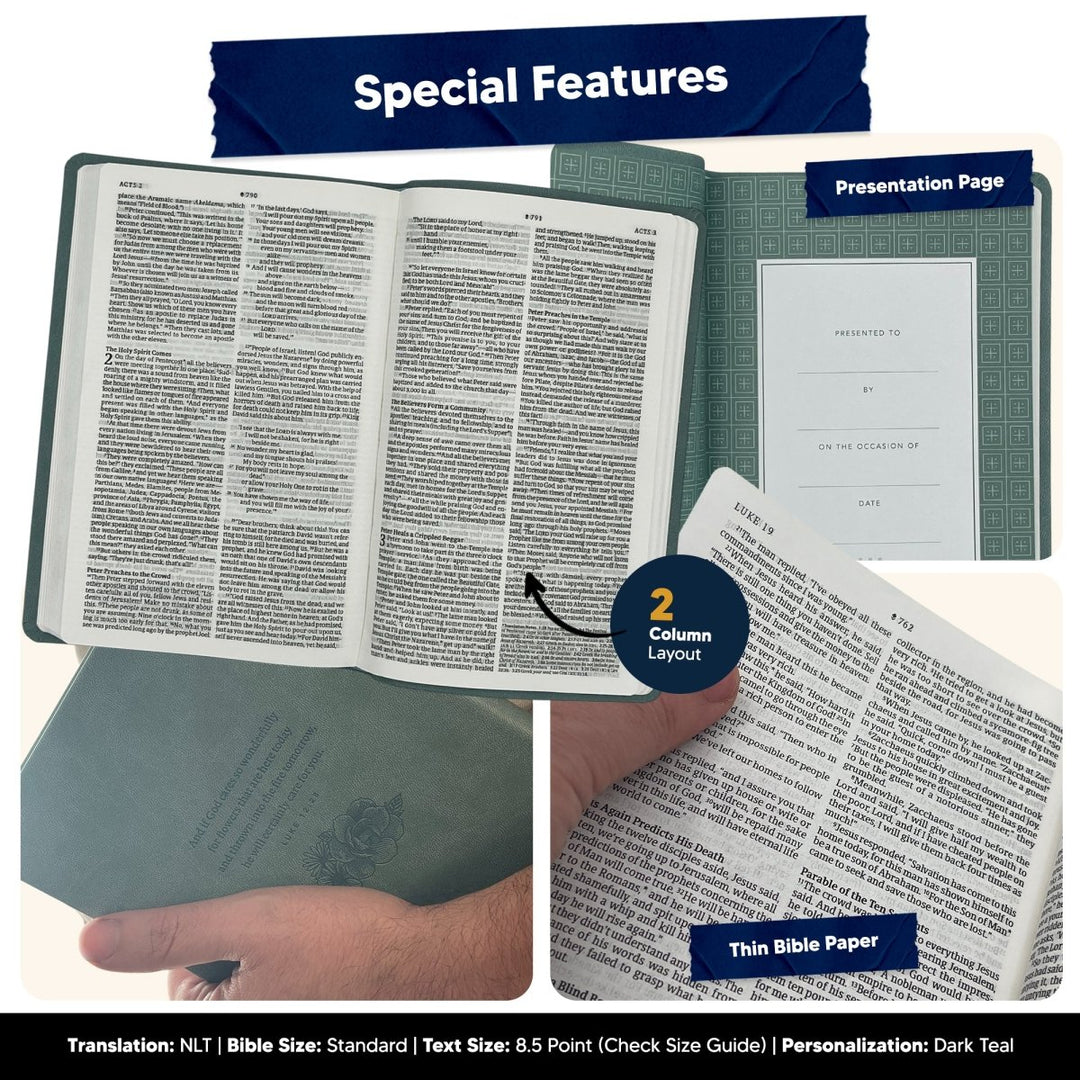 Custom Personalized Teal NLT Holy Bible | Medium Print | Floral Faux Leather - Shepherds Shelf