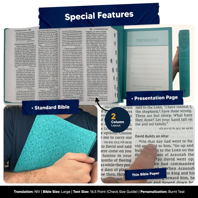 Custom Super Giant Print NIV Holy Bible Red Letter Teal Bible | Faux Leather | Giant Print