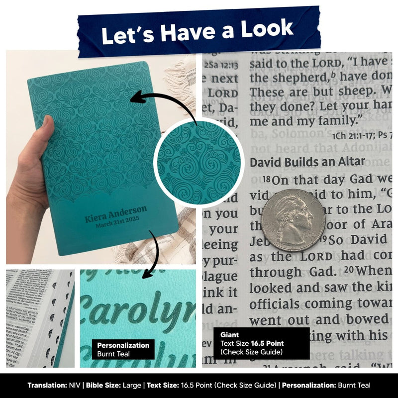 Custom Super Giant Print NIV Holy Bible Red Letter Teal Bible | Faux Leather | Giant Print