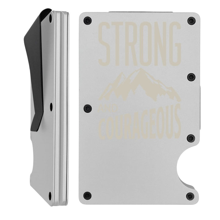 Custom Thin Metal Wallet Personalized with Joshua 1:9 | Strong & Courageous - Shepherds Shelf